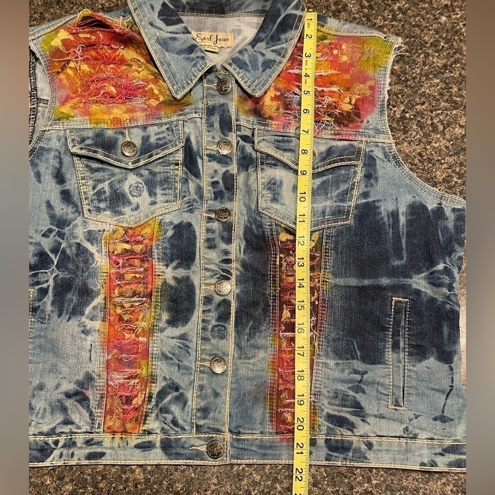 🎨 AIRBRUSHED GLITTER DECORATED ART Earl Jean Vest XL Boho Possibly Upcycled 90s - Picture 15 of 16